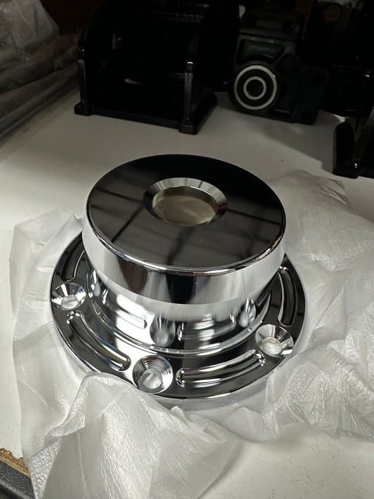 Billet chrome steer axle hub cap