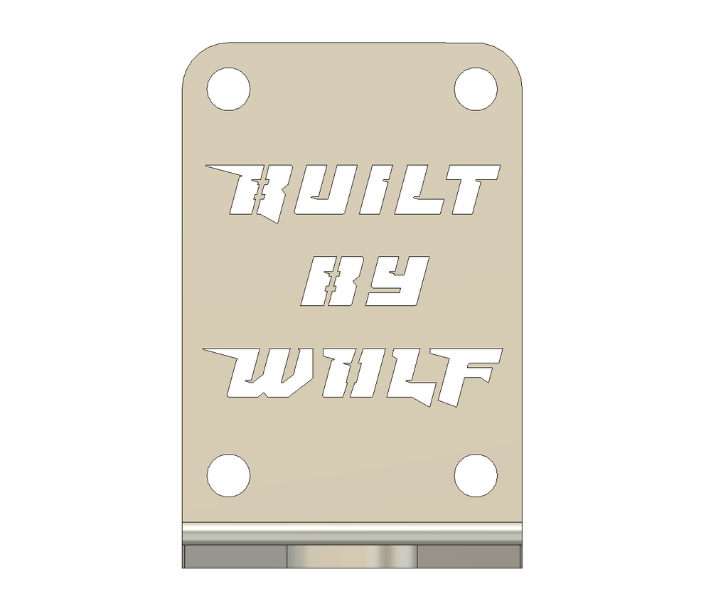 Metal custom truck part with four holes and cutout text, heavy duty fabrication piece
